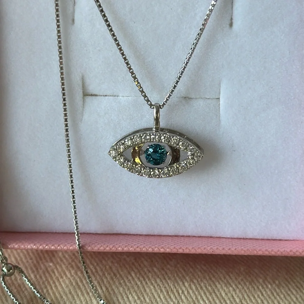 Natural Diamond with Platinum Chain / Pendant 0.28CT Topaz 0.35CT - Picture 2 of 6